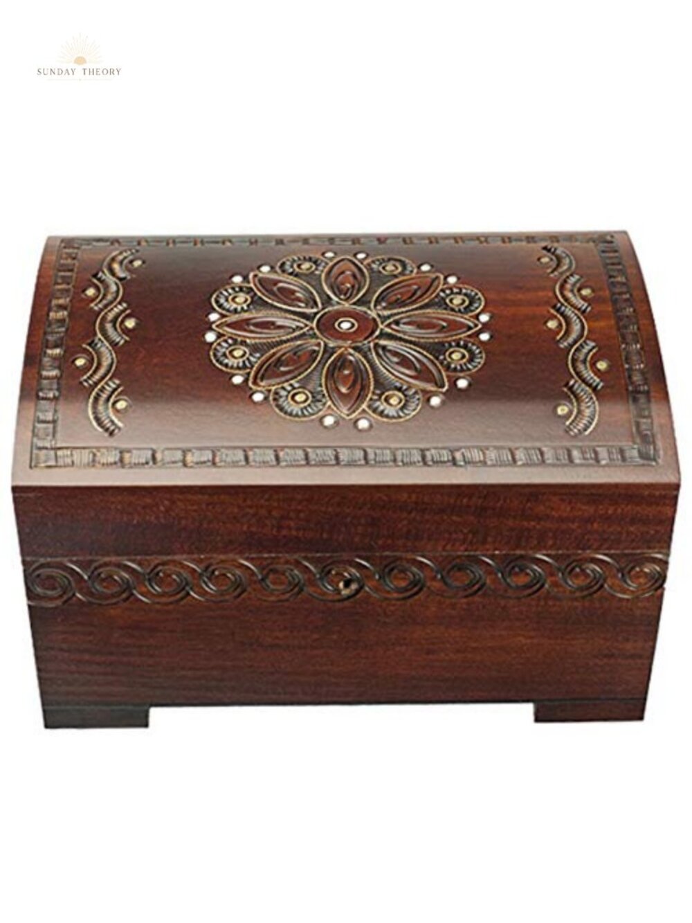 Large Handmade Polish Wooden Jewelry Box Floral Carved Lock Key Keepsake Chest